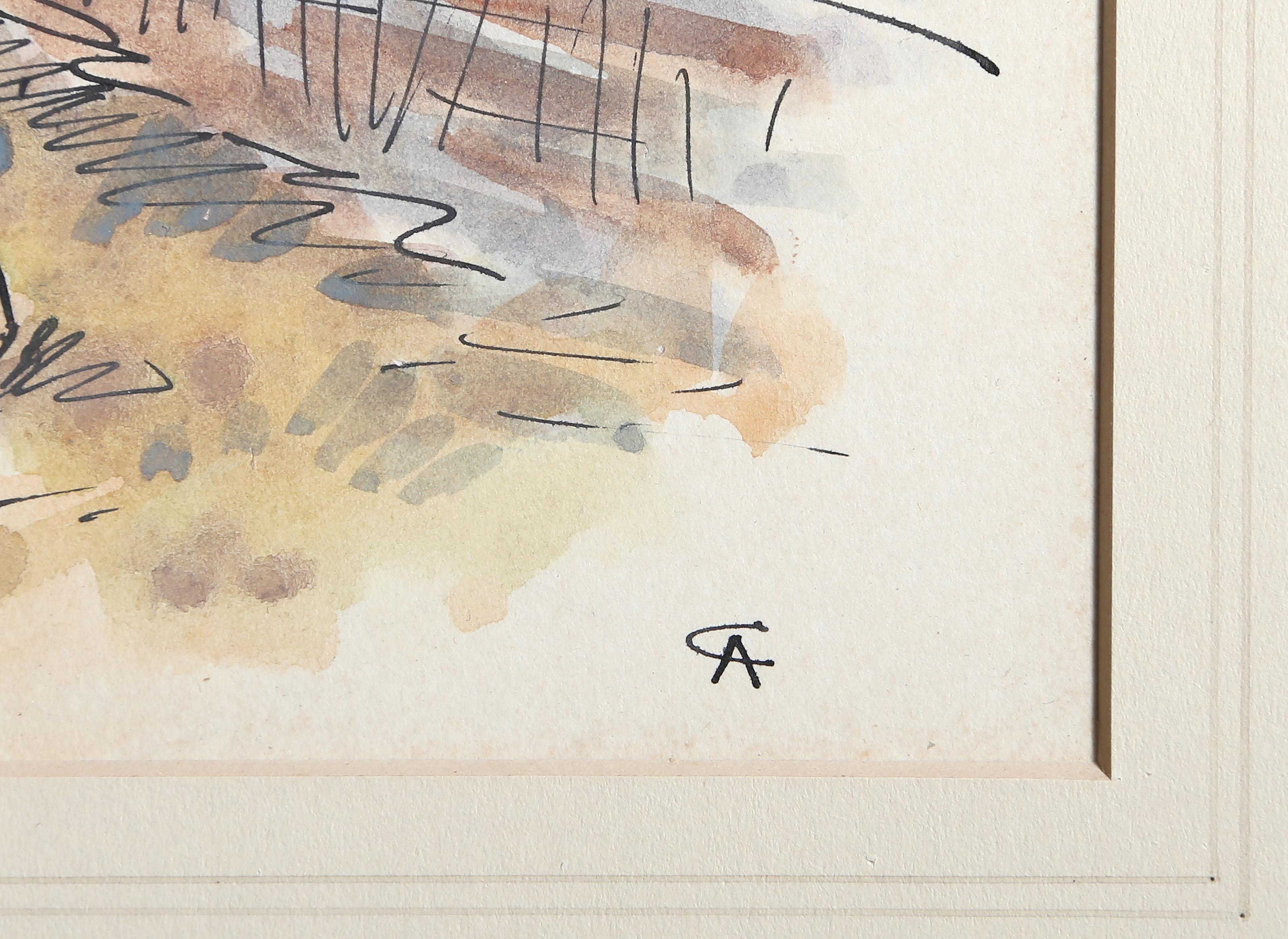 Sentiero di montagna, dipinto impressionista ad inchiostro e acquerello di John Wade Hampton - Art di john wade hampton