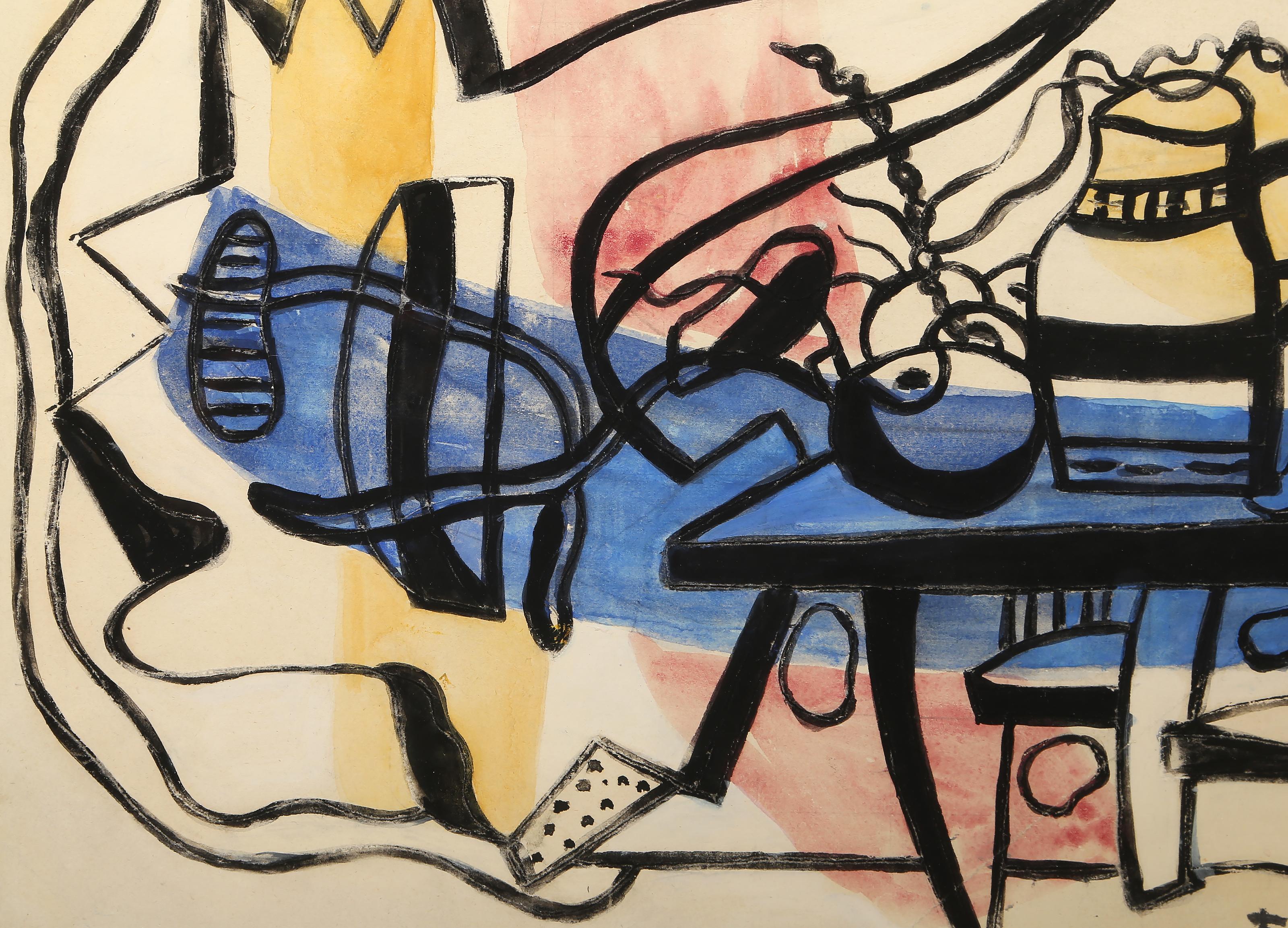 Composition, Original Modern Still Life Gouache Painting by Fernand Leger - Beige Still-Life by Fernand Léger