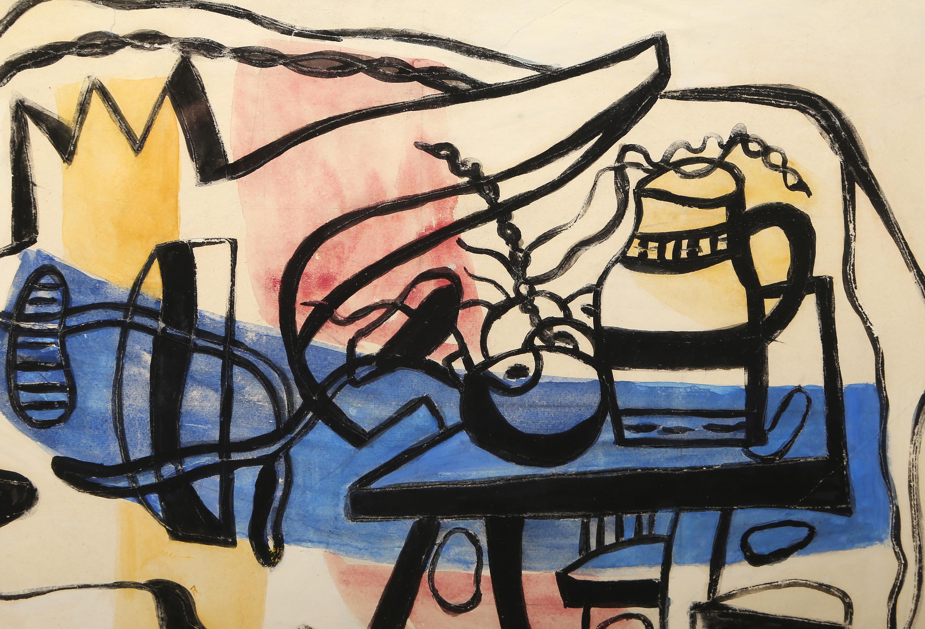 Composition, Original Modern Still Life Gouache Painting by Fernand Leger - Art by Fernand Léger