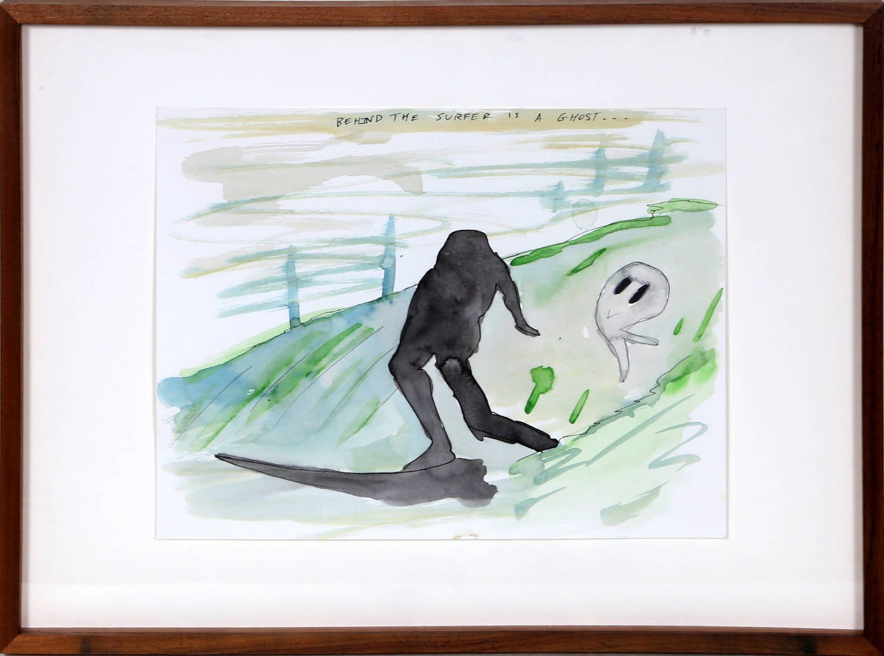Behind, Surrealist Ink and Watercolor on Paper Painting by Thaddeus Strode