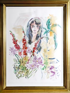 Signora in fiore, acquerello impressionista su carta di Wayne Ensrud
