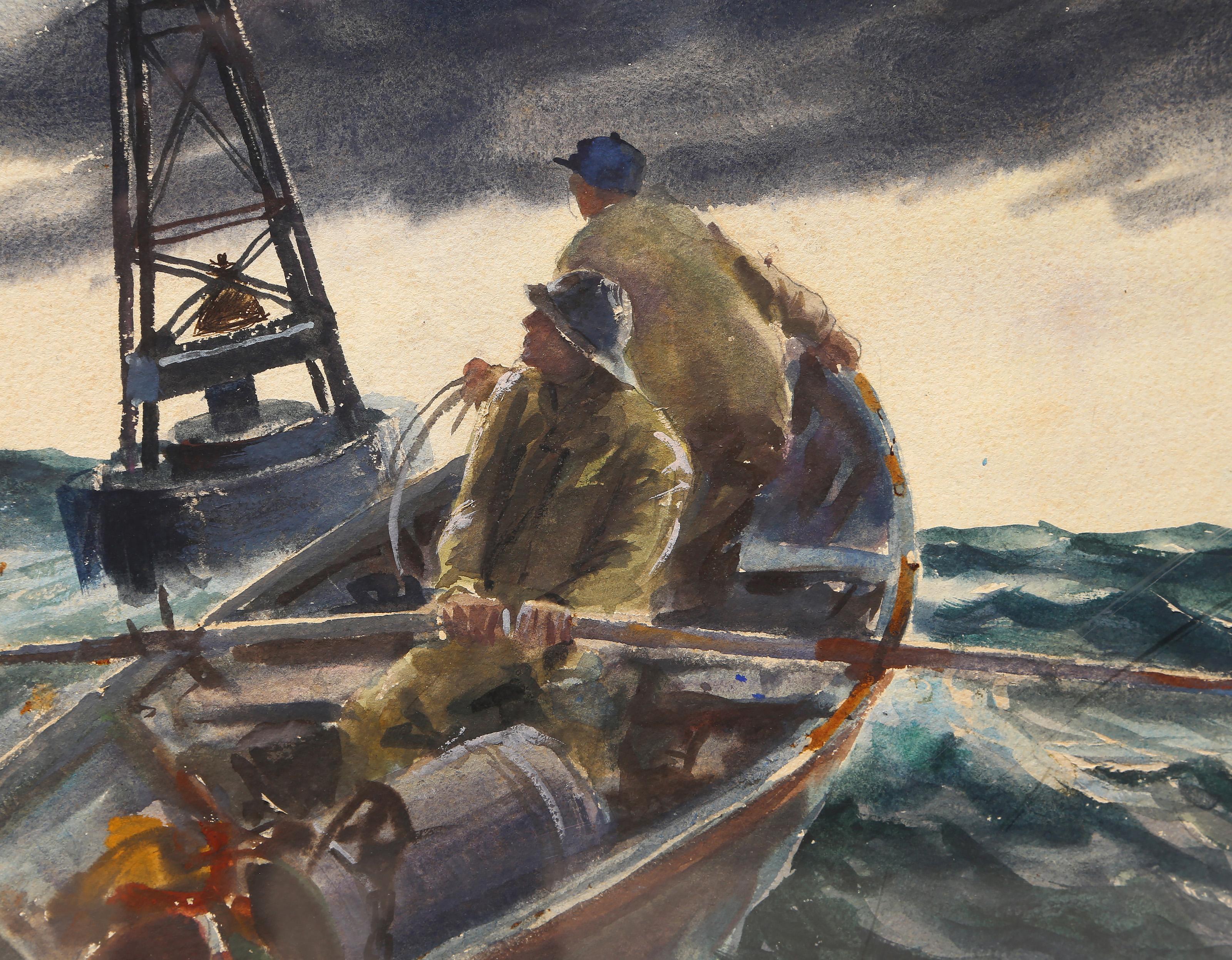 Keepers Of The Bell, American Realist Watercolor Painting by John Whorf For Sale 1