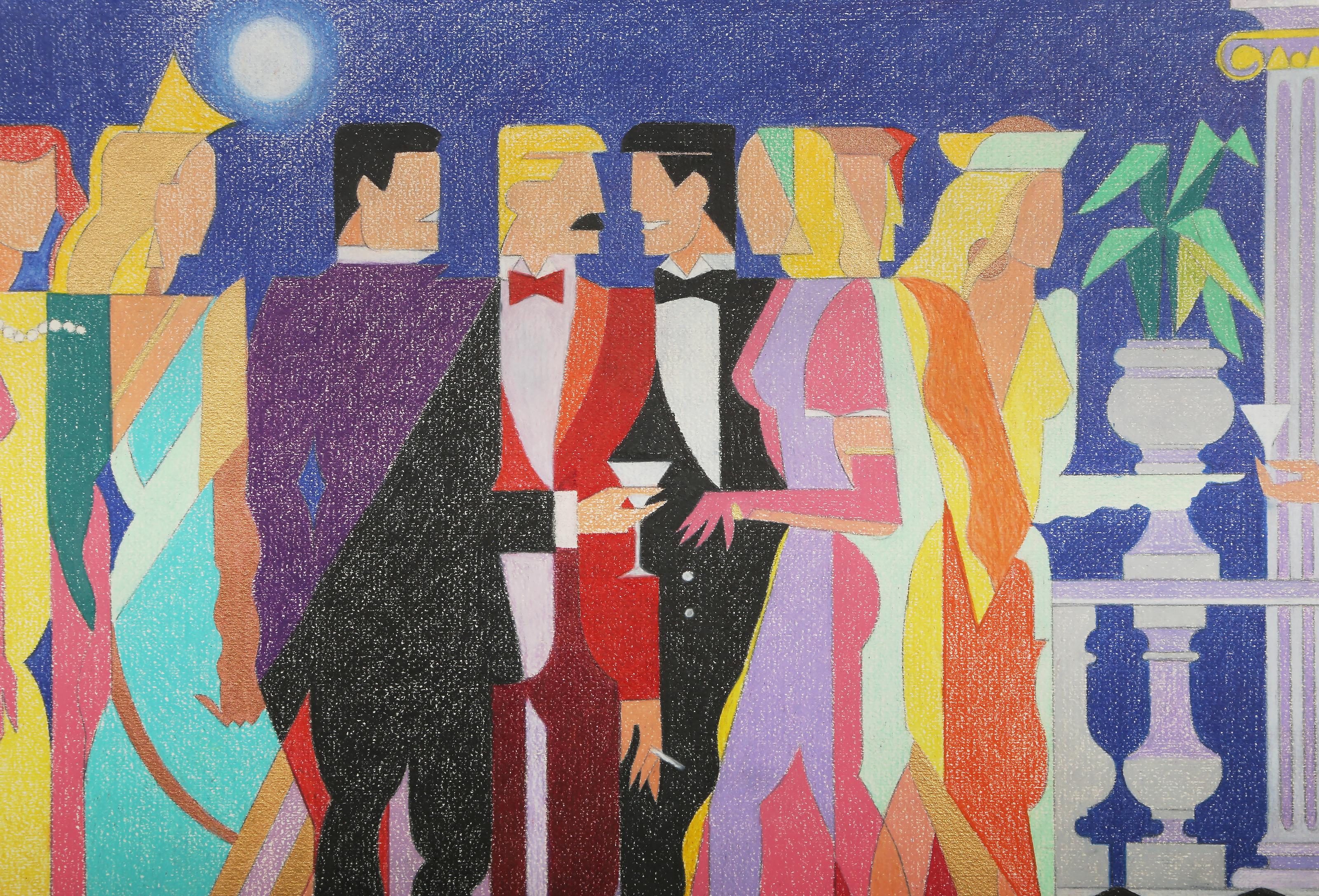 Night People, Original Mixed Media Painting by Giancarlo Impiglia For Sale 1