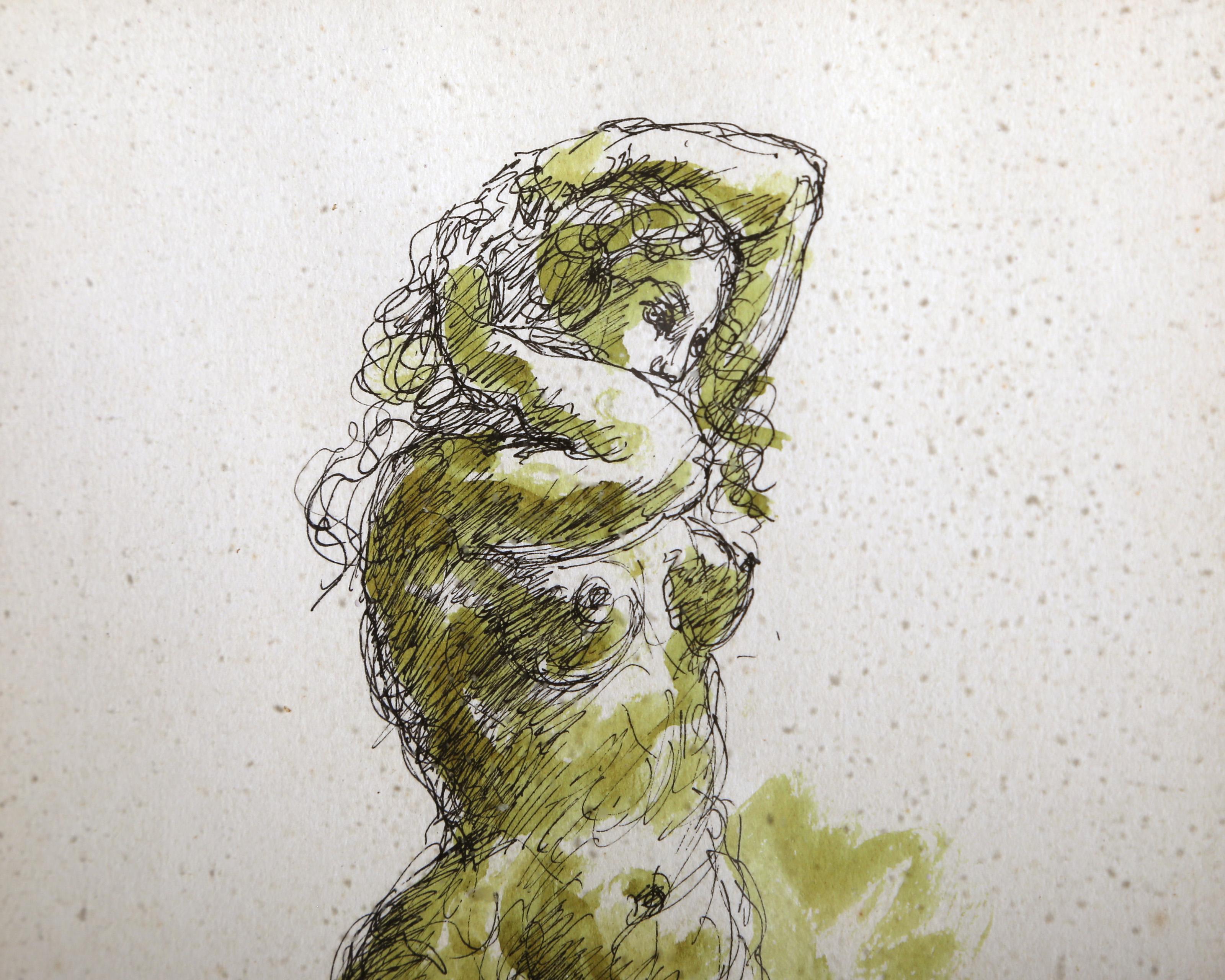 Standing Nude, Modern Watercolor and Ink Painting by Charles Burdick For Sale 1