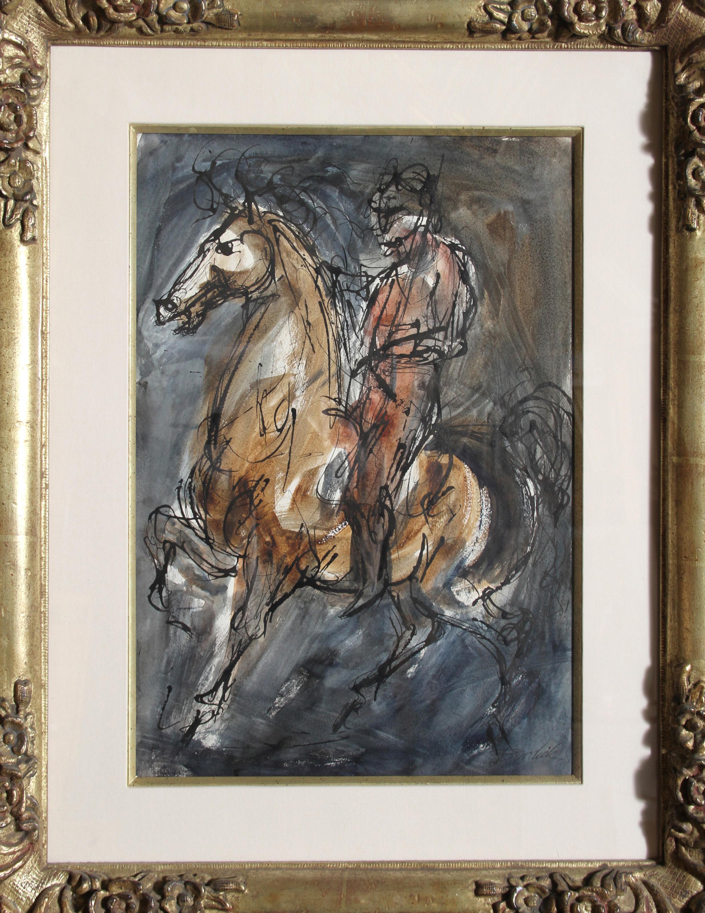Charles Burdick, American (1924 - ) - Horseman, Year:  circa 1970, Medium:  Ink and Acrylic on Paper, signed, Size:  20  x 14 in. (50.8  x 35.56 cm), Frame Size:  28 x 22 inches