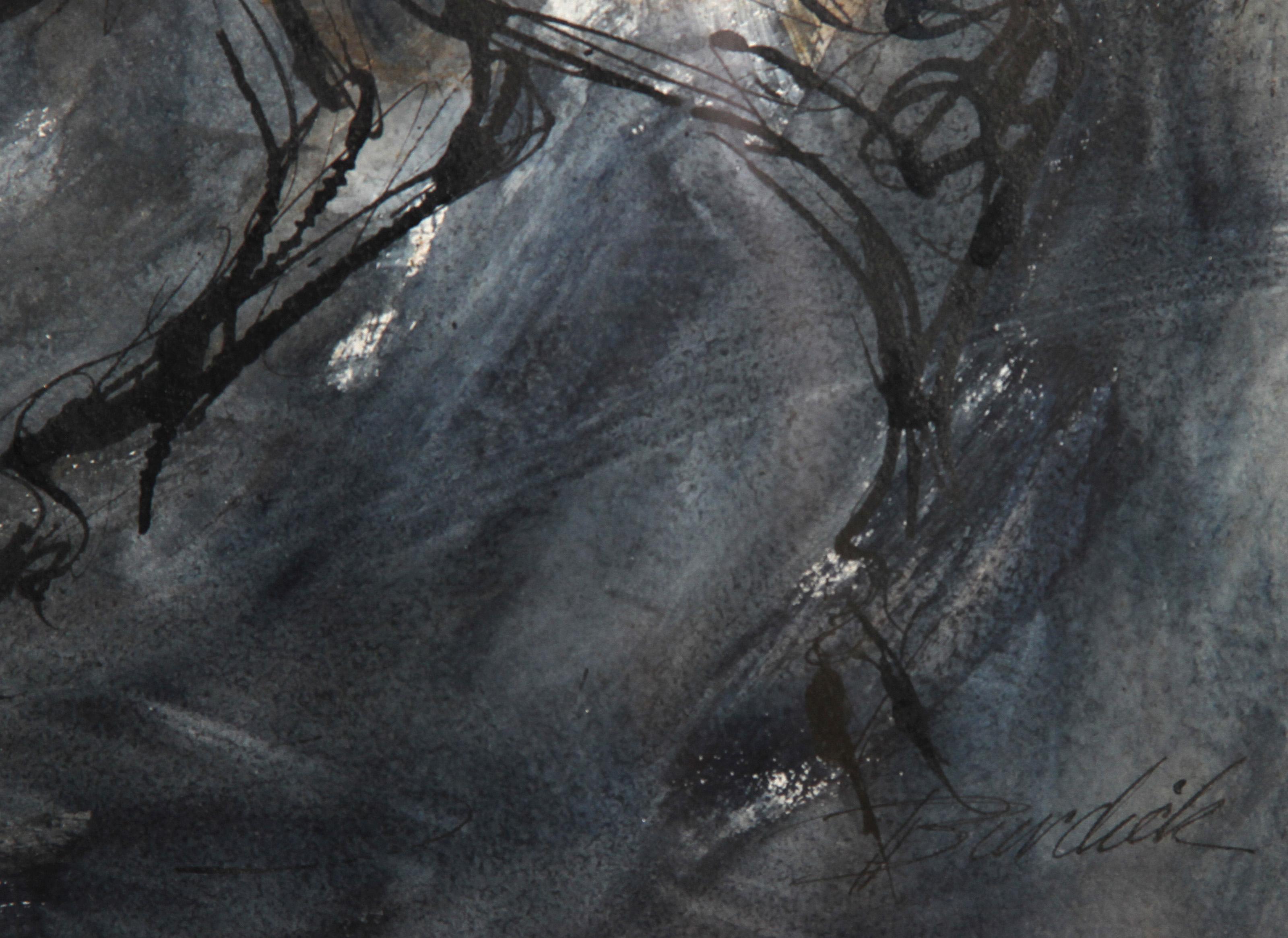 Horseman, Modern Ink and Acrylic Painting on Paper by Charles Burdick For Sale 1