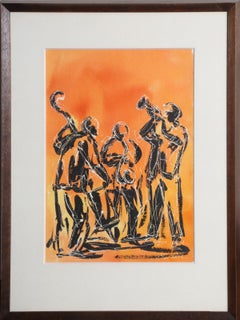 Banda de Jazz I, pintura moderna en acuarela de Charles Burdick