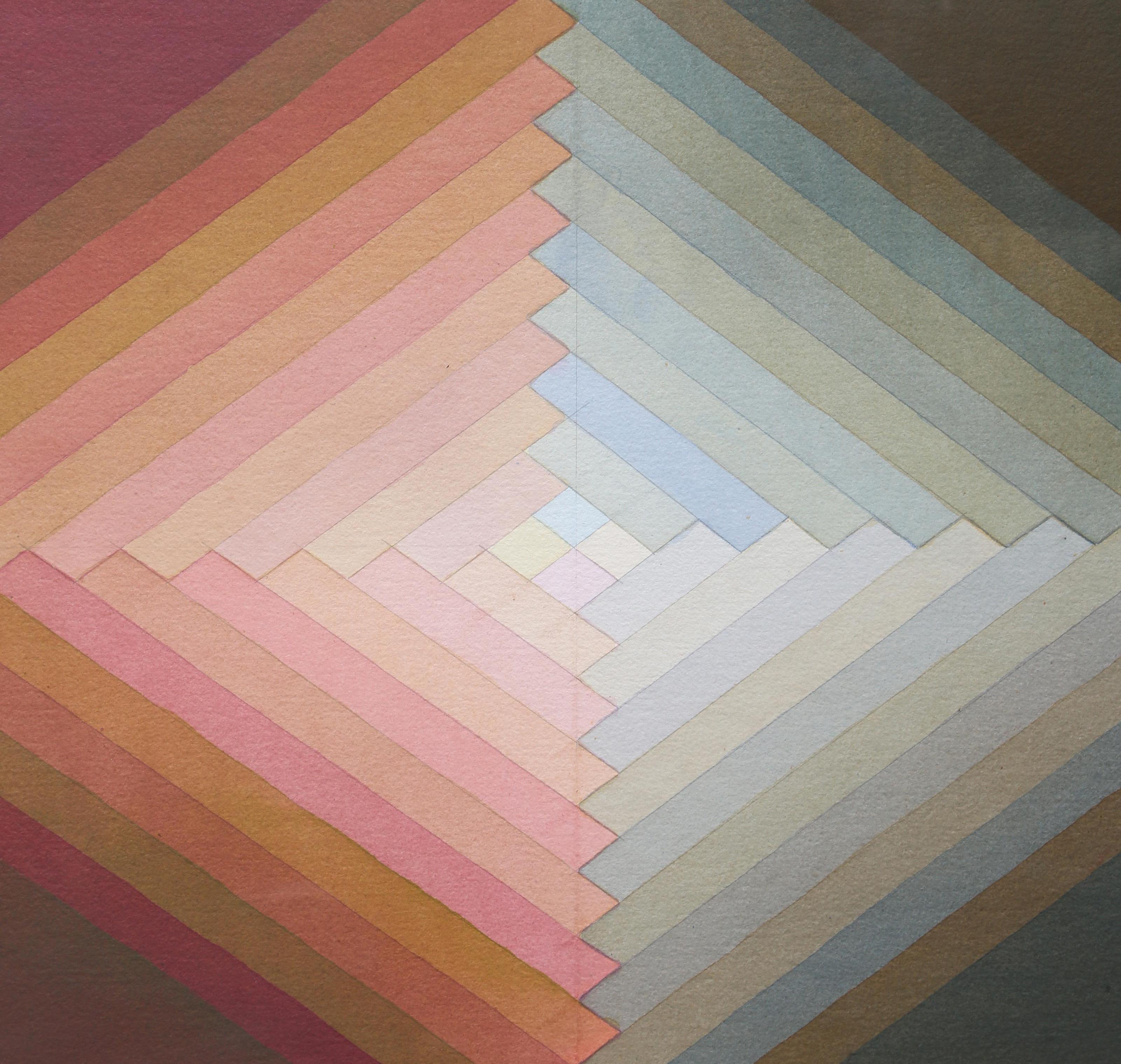 untitled, Op Art Abstract Geometric Watercolor Painting by Kurt Kranz For Sale 1
