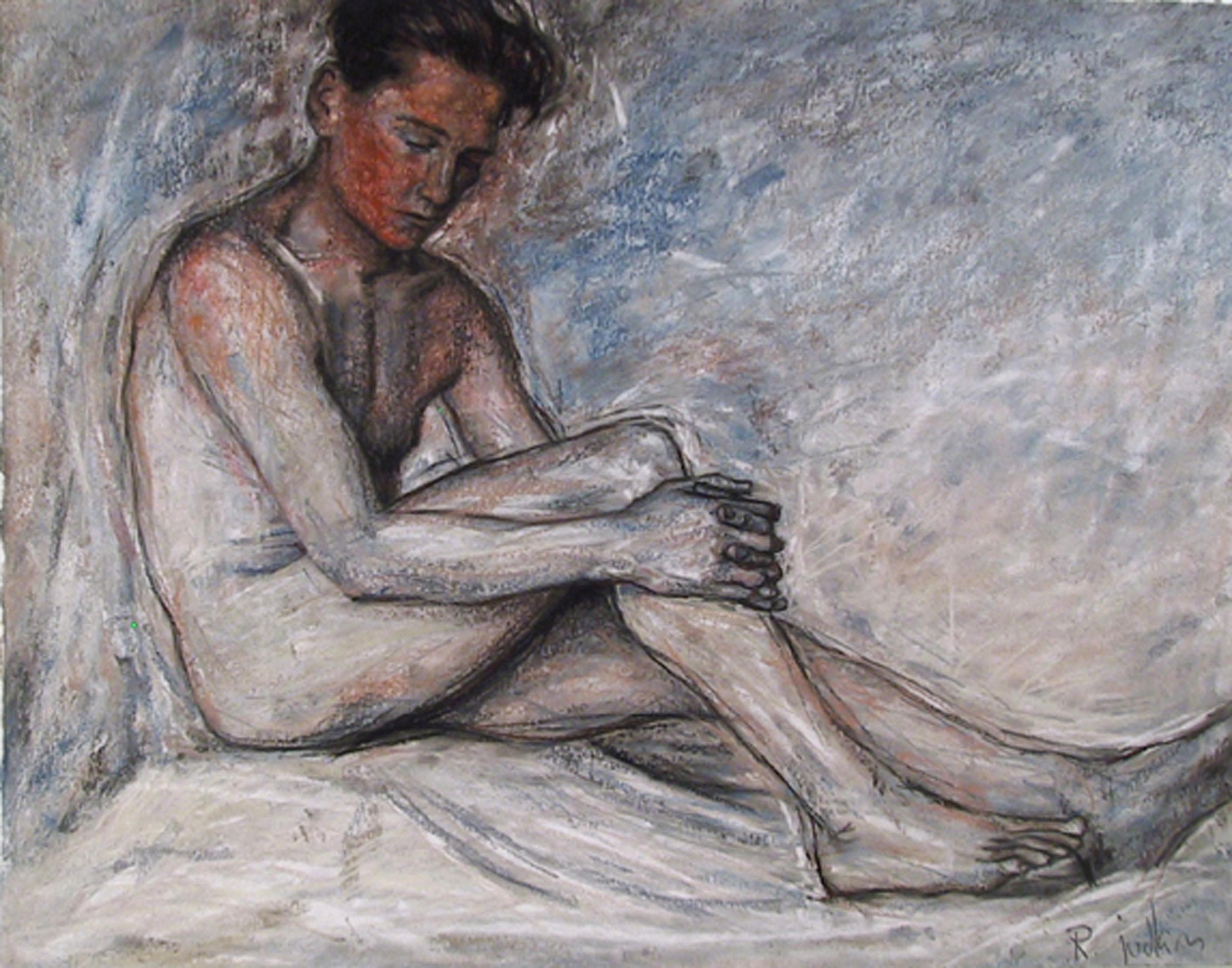 Rod JUDKINS Nude – Sitzender männlicher Akt, moderne Pastellzeichnung auf Papier von Rod Judkins