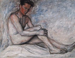 Sitzender männlicher Akt, moderne Pastellzeichnung auf Papier von Rod Judkins