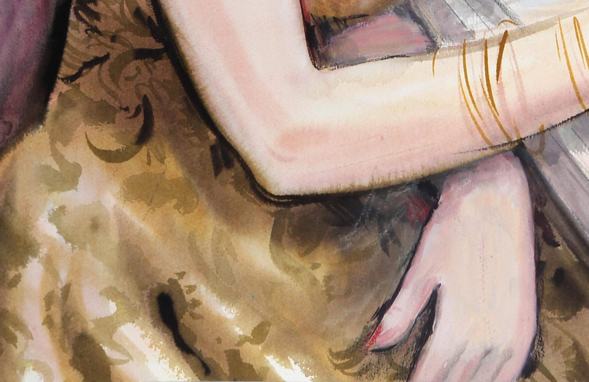 Woman at Piano, Watercolor Painting by Erik Freyman For Sale 1