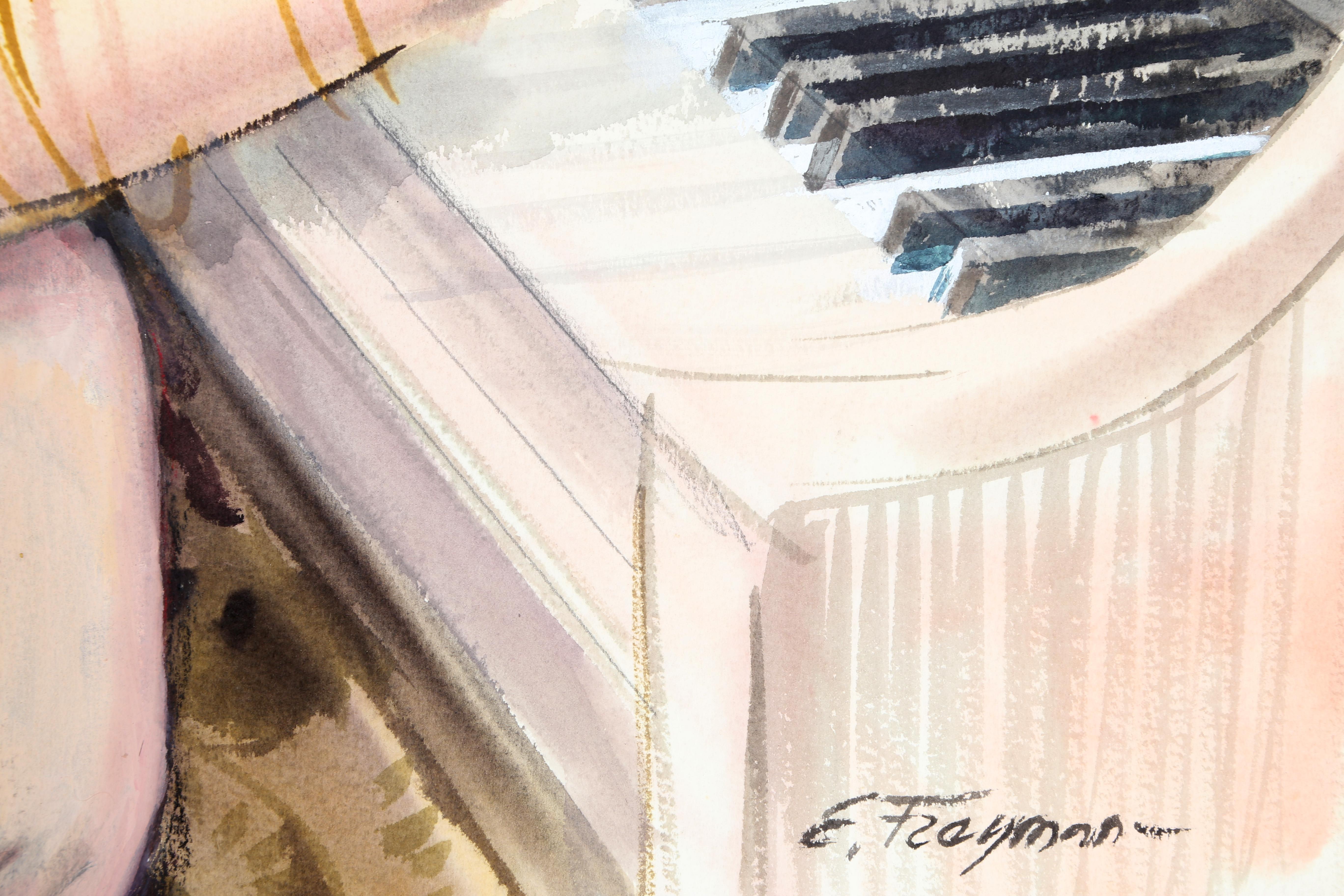 Woman at Piano, Watercolor Painting by Erik Freyman For Sale 2