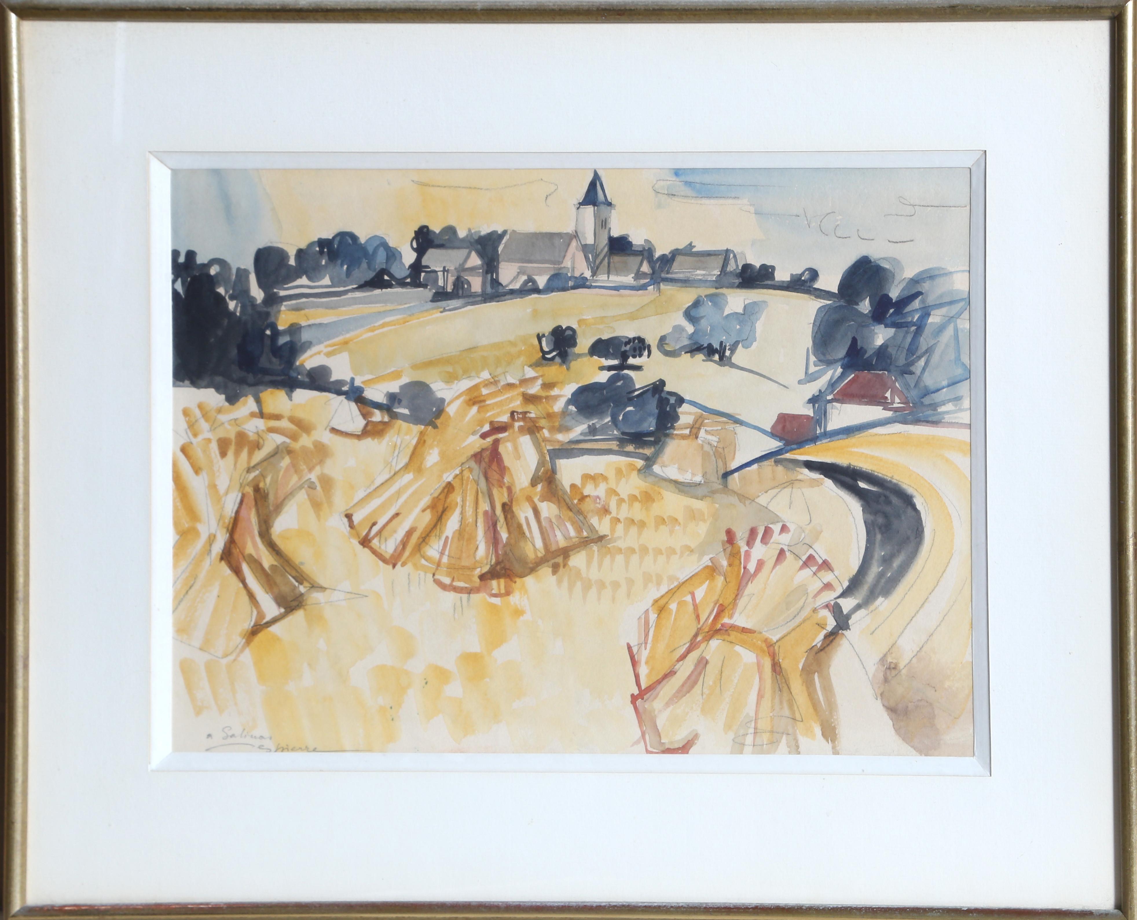 Campagna francese di Jacques Despierre, francese (1912-1995)
Data: circa 1960
Acquerello su carta, firmato e dedicato a matita in basso a sinistra
Dimensioni: 10 x 14 pollici (25,4 x 35,56 cm)
Dimensioni della cornice: 16 x 20 pollici