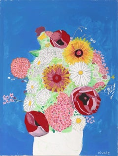Vaso di fiori, Tempera moderna su carta di Biagio Civale