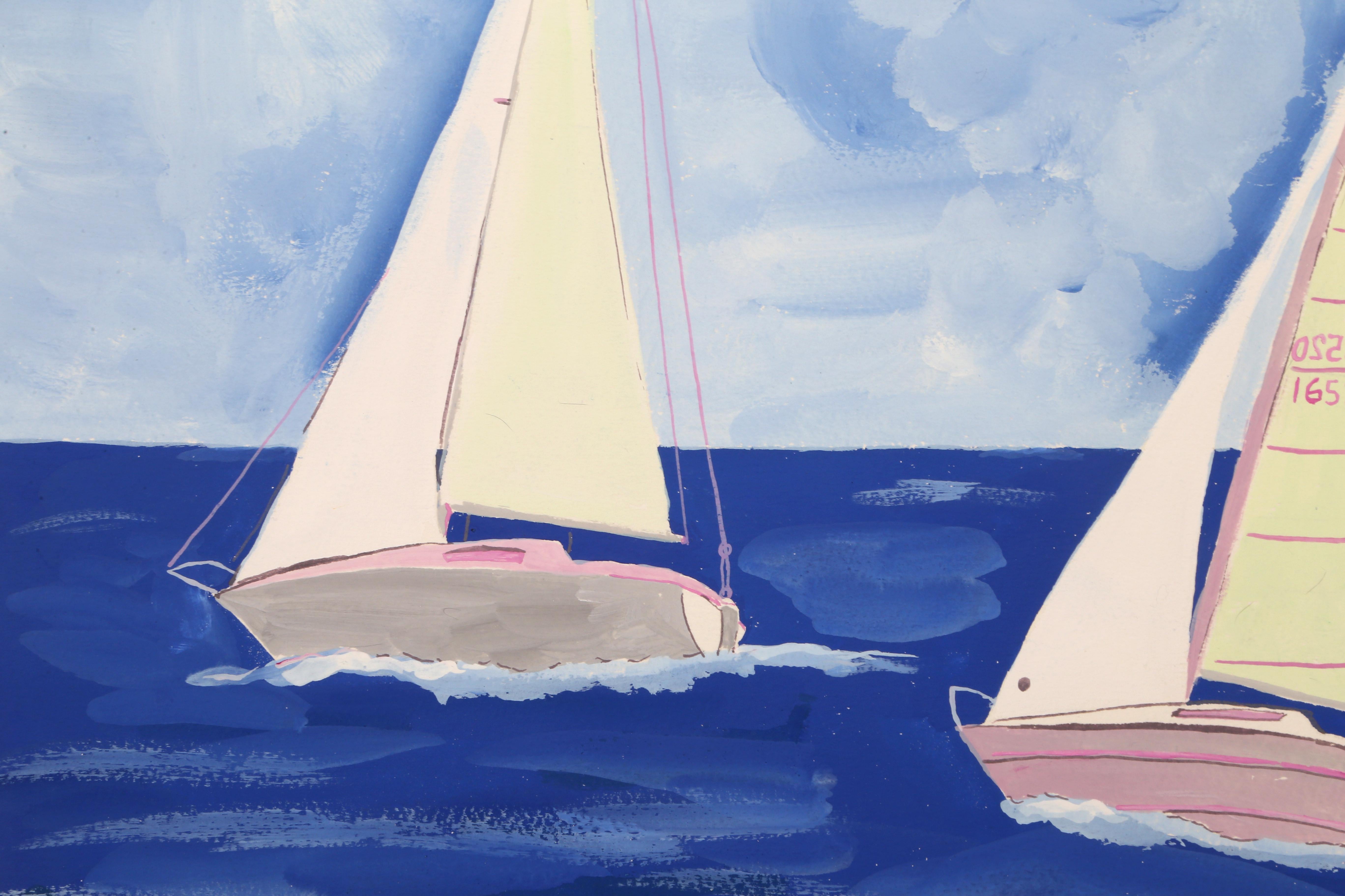 Trois voiliers, tempera moderne sur papier de Biagio Civale en vente 1