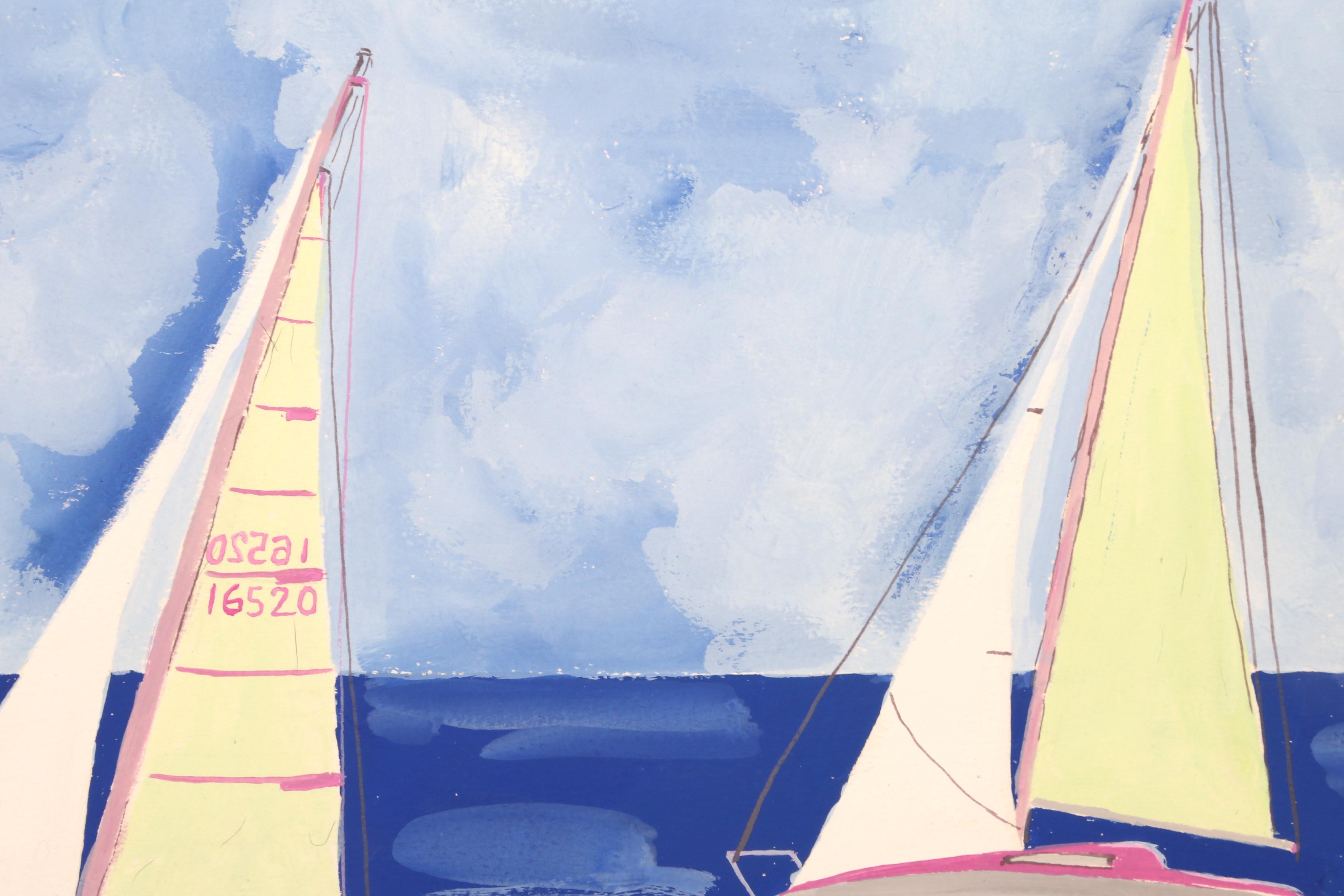 Trois voiliers, tempera moderne sur papier de Biagio Civale en vente 2