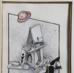 Anatomy Lesson, Surrealist Ink and Collage Composition by Rita Simon