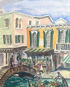 Venice, Signed Original Watercolor by Emilio Sanchez