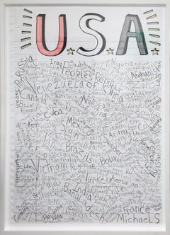 États-Unis, dessin contemporain à techniques mixtes signé par Michael Scoggins