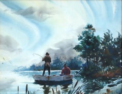 Fishermen, Double-Sided Signed Impressionist Watercolor by John Pike