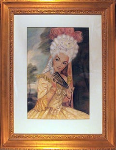 Retrato de una mujer, dibujo firmado a lápices de colores y pasteles de Vivian Rydgren