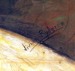 Retrato de una mujer, dibujo firmado a lápices de colores y pasteles de Vivian Rydgren