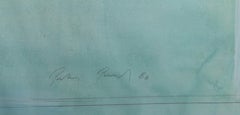 Green Church Towers, Signed Surrealist Drawing with Wash by Peter Paul