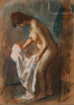 Apres le Bain, Signed Pastel Nude by Robert Philipp