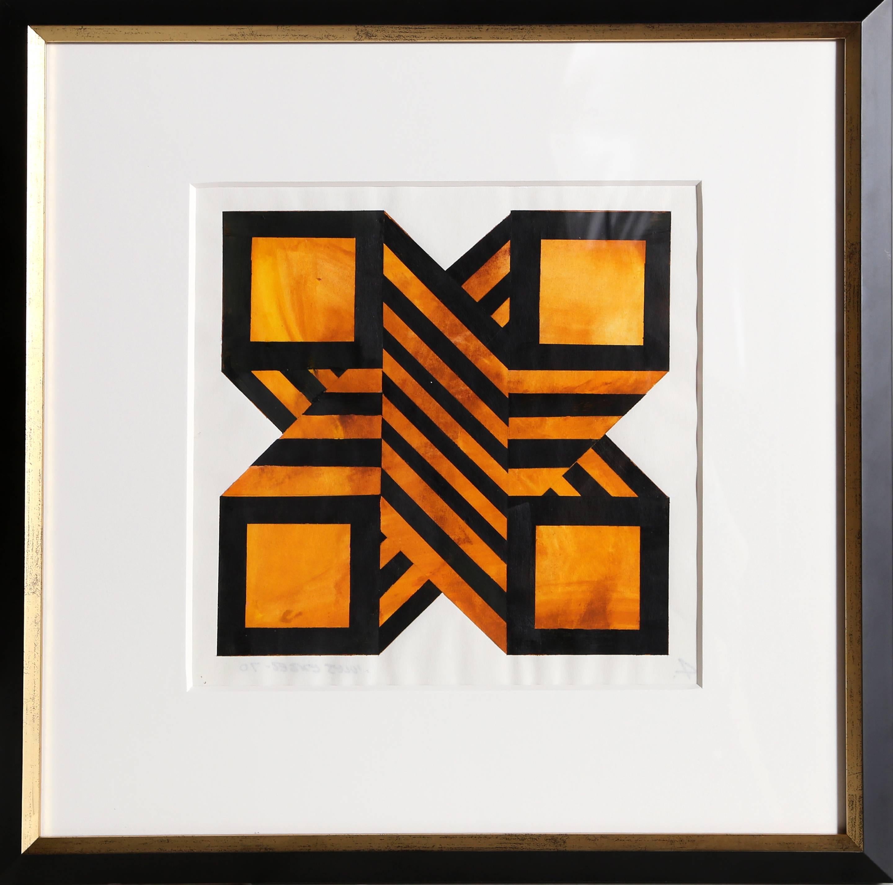 Golden X, Geometric Painting by Jules Engel 1970