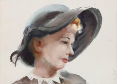 Vintage Portrait of Woman in Hat, Watercolor by Eve Nethercott