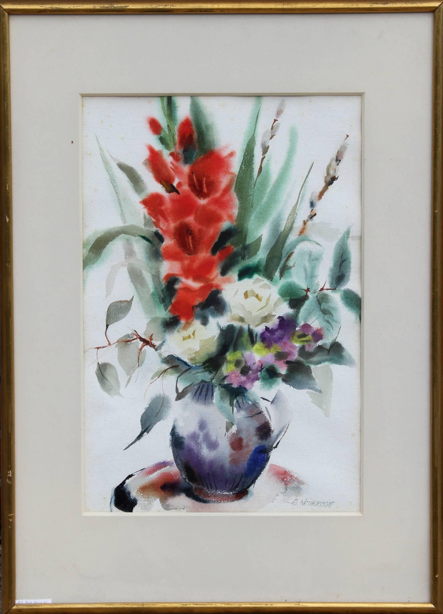 Künstlerin: Eve Nethercott, Amerikanerin (1925 - 2015)
Titel: Blumenstrauß I
Jahr: um 1960
Medium: Aquarell
Größe: 20 in. x 13 in. (50,8 cm x 33,02 cm)
Vom Künstler mit Bleistift signiert.