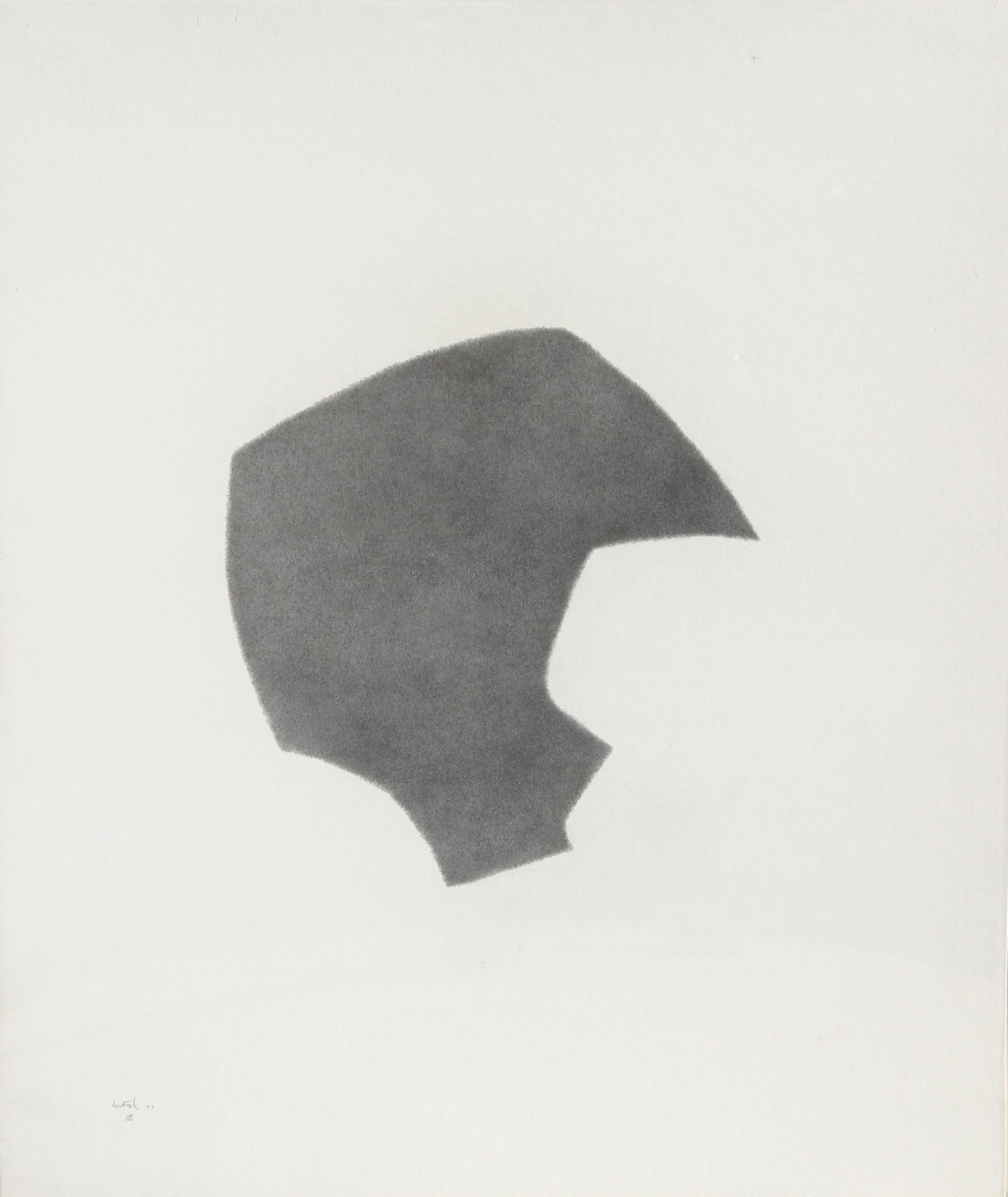 Artist: Lou Fink, American (1925 - 1980)
Title: Helmet #3
Year: 1977
Medium: Pencil on paper, signed and dated l.l.
Size: 24 in. x 20 in. (60.96 cm x 50.8 cm)