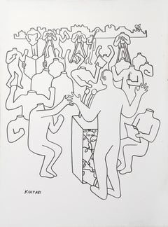 Injunction Against Interiority, Large Drawing on Canvas by Mark Kostabi 