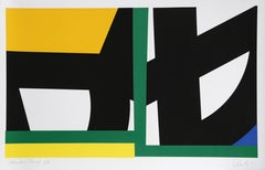 Yellow Green, Geometric Abstract Silkscreen by Pierre Clerk 1981