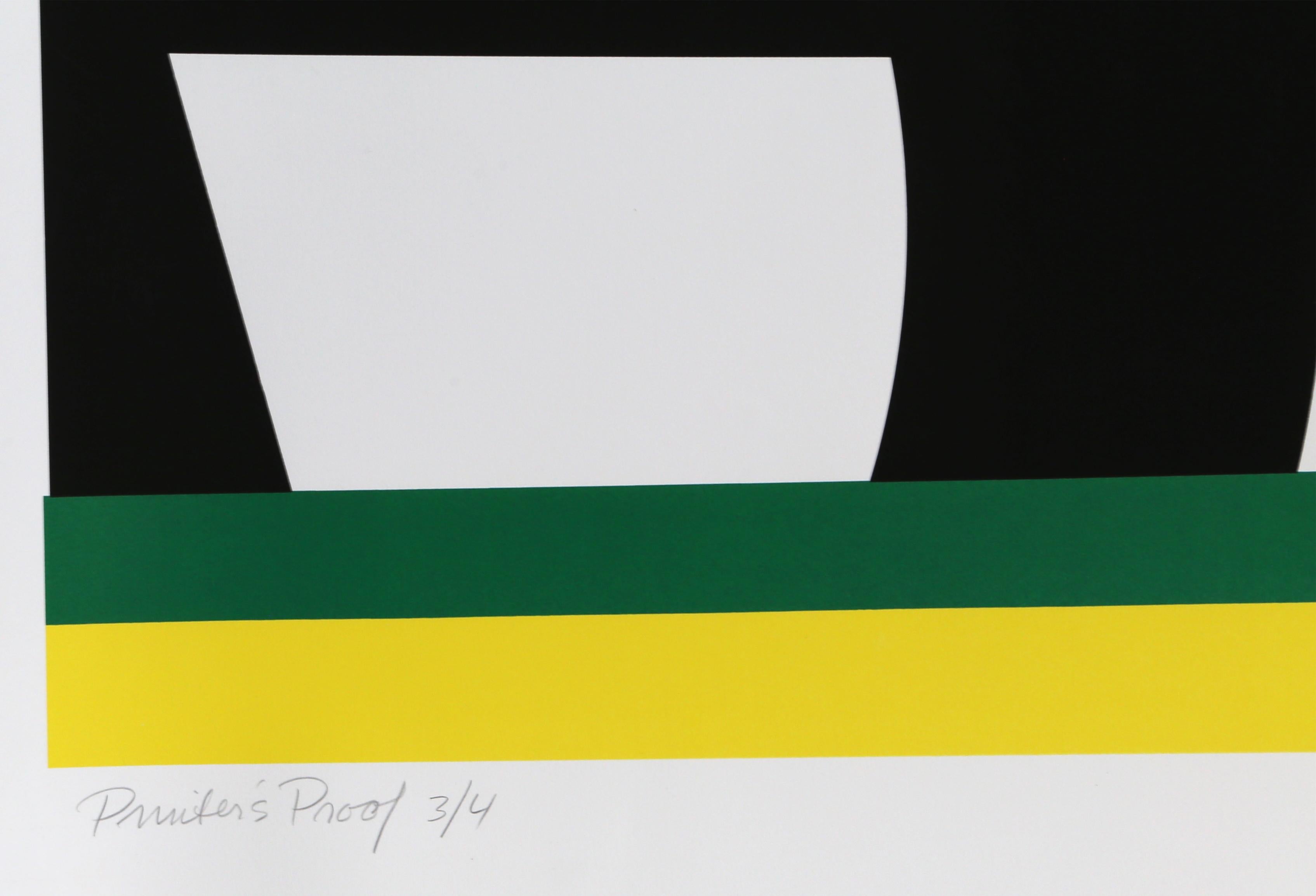 Yellow Green, Geometric Abstract Silkscreen by Pierre Clerk 1981 1