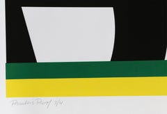 Yellow Green, Geometric Abstract Silkscreen by Pierre Clerk 1981
