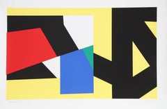 Yellow, Geometric Abstract Silkscreen by Pierre Clerk 1981