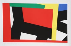 Red, Geometric Abstract Silkscreen by Pierre Clerk 1981