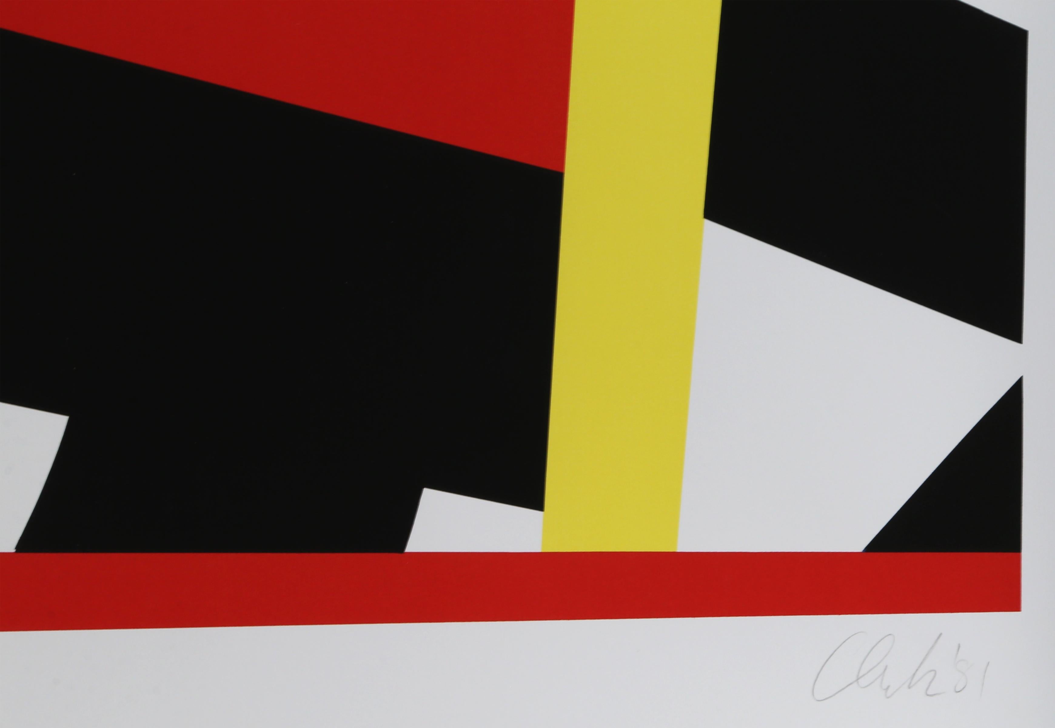 Red, Geometric Abstract Silkscreen by Pierre Clerk 1981 For Sale 2