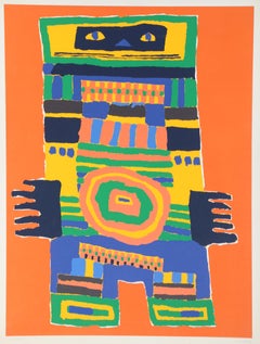 Orange Psychedelic Figure Silkscreen by Jacques Soisson