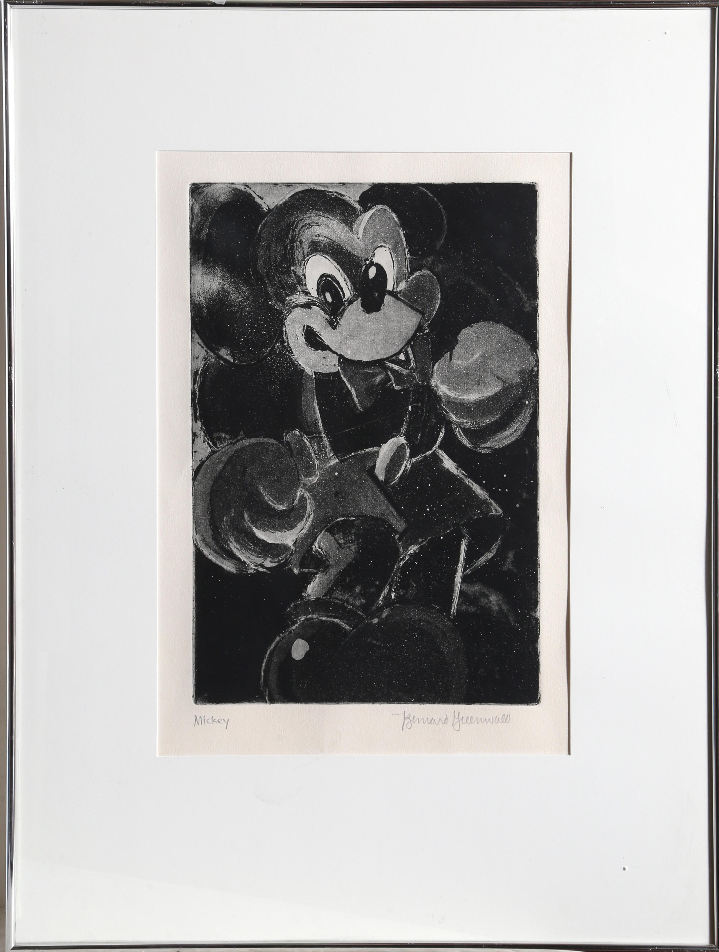 Artist: Bernard Greenwald, American (1941 -  )
Title: Mickey Mouse #2
Year: circa 1990
Medium: Etching, Signed and titled in pencil
Image Size: 17.5 x 12 inches
Frame: 32 x 24 inches