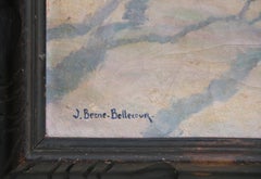 Paysage fluvial enneigé, peinture à l'huile de Jean-Jacques Berne-Bellecour