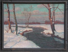 Paysage fluvial enneigé, peinture à l'huile de Jean-Jacques Berne-Bellecour