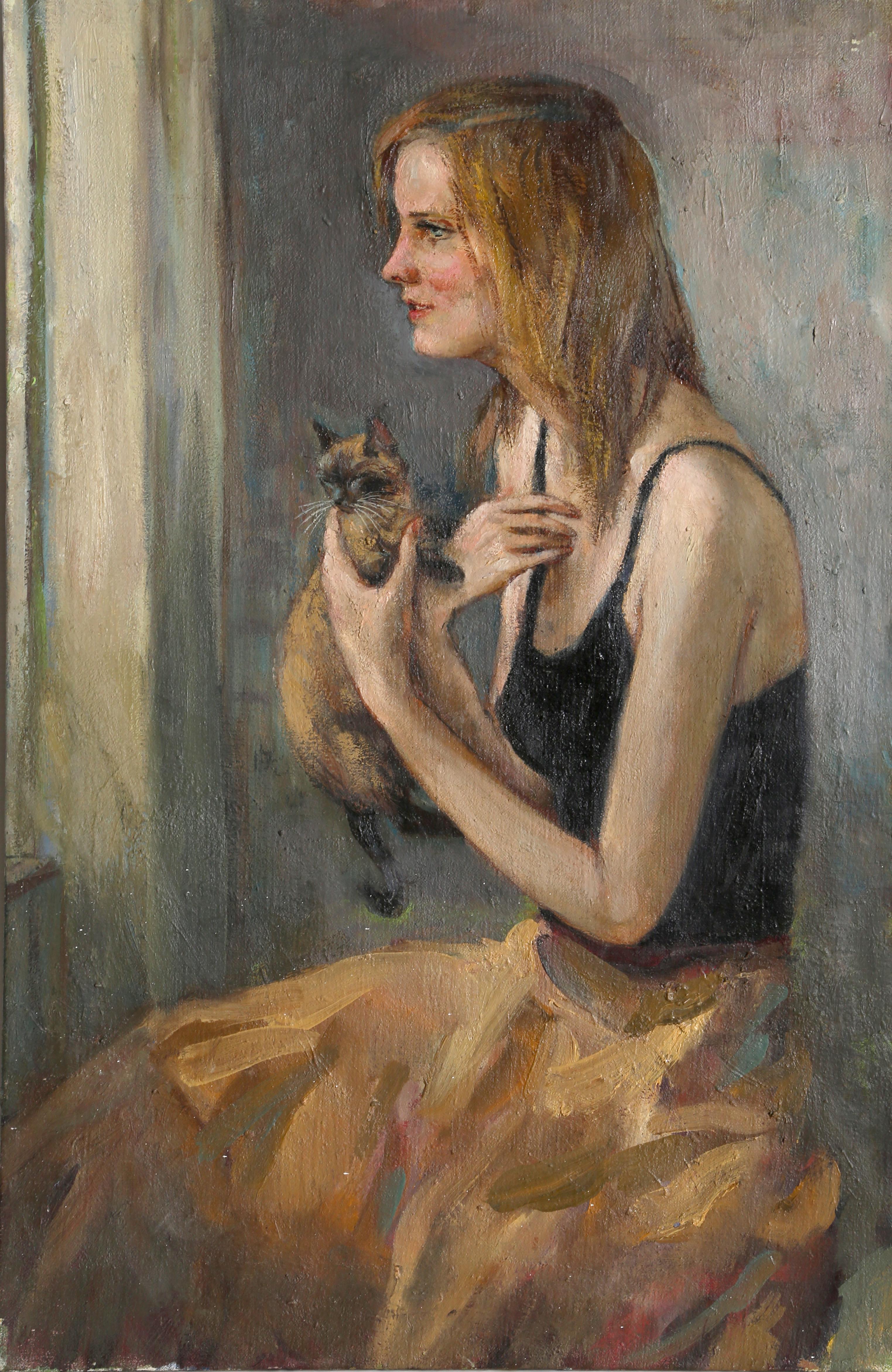 Marshall Goodman Figurative Painting – Frau mit Katze