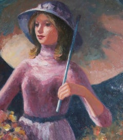 Girl with a Flower Basket, Impressionist Oil Painting by Philippe Alfieri