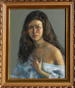 Donna in blu,  Disegno moderno a pastello incorniciato di Thomas Strickland