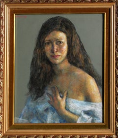 Frauenfrau in Blau, Pastell von Thomas Strickland