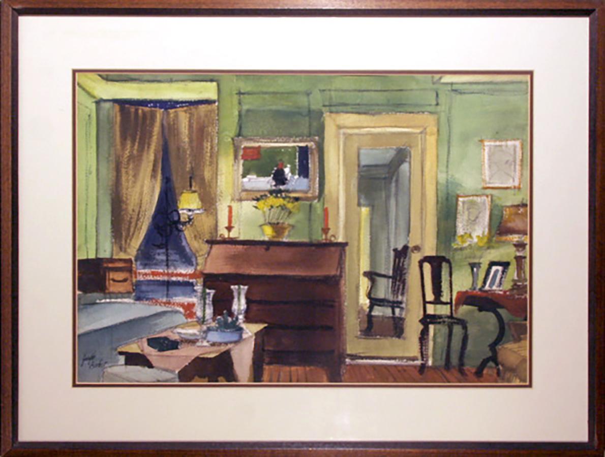 Dining Room Interior, Pastel Drawing by Joseph Barber