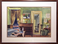 Comedor interior, dibujo al pastel impresionista de Joseph Barber
