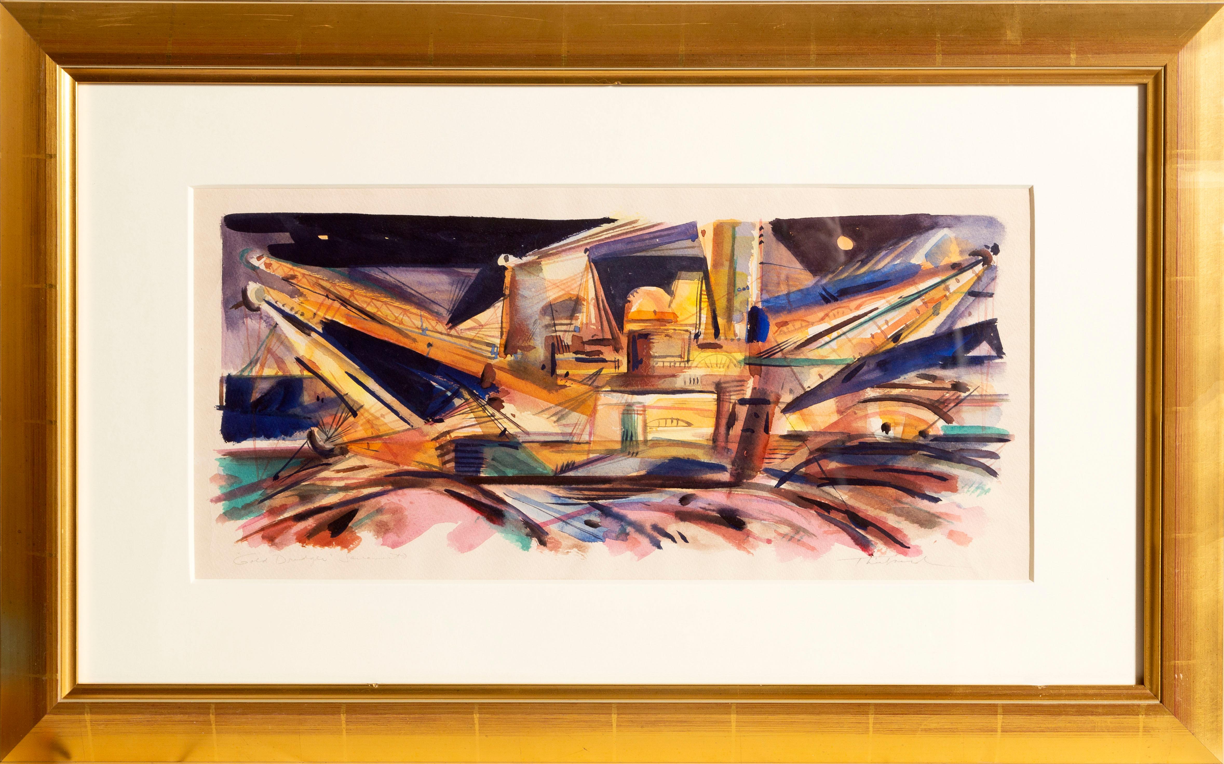 "Gold Dredgers" Sacramento, Watercolor by Wayne Thiebaud